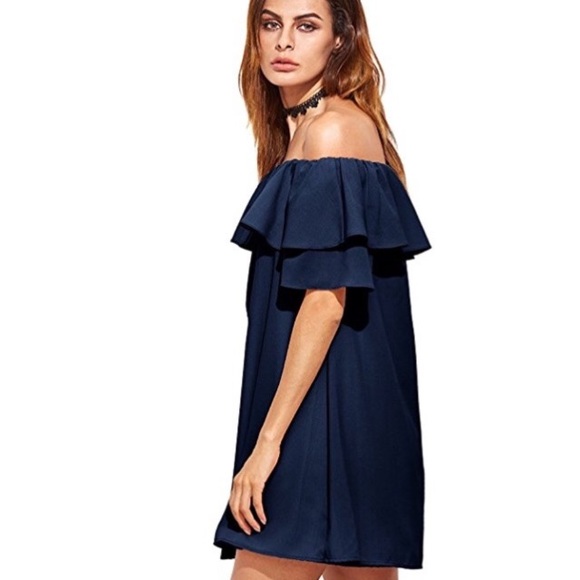 Ruffle Off Shoulder Short Sleeve Loose Shift Dress - Picture 4 of 5